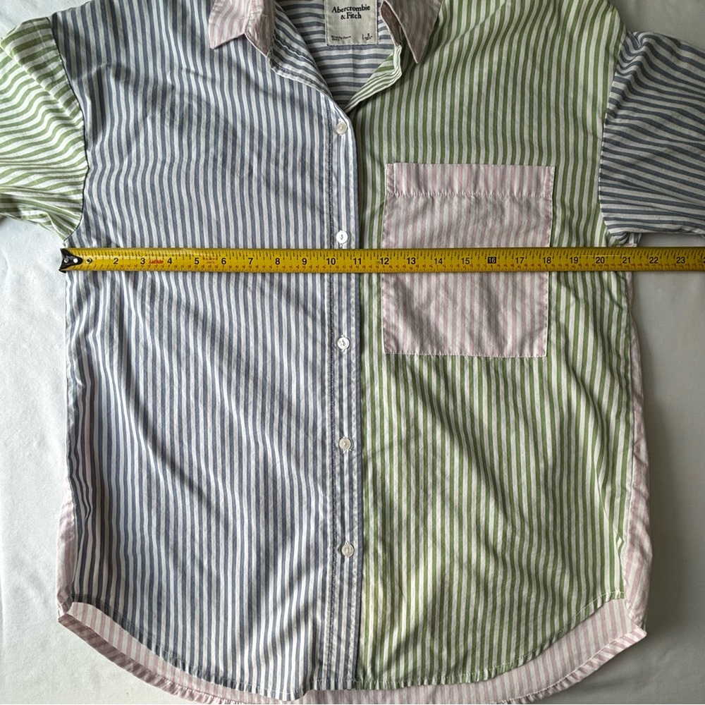 Abercrombie & Fitch Green Blue Pink Striped Shirt Long Sleeve Oversized - Picture 7 of 11